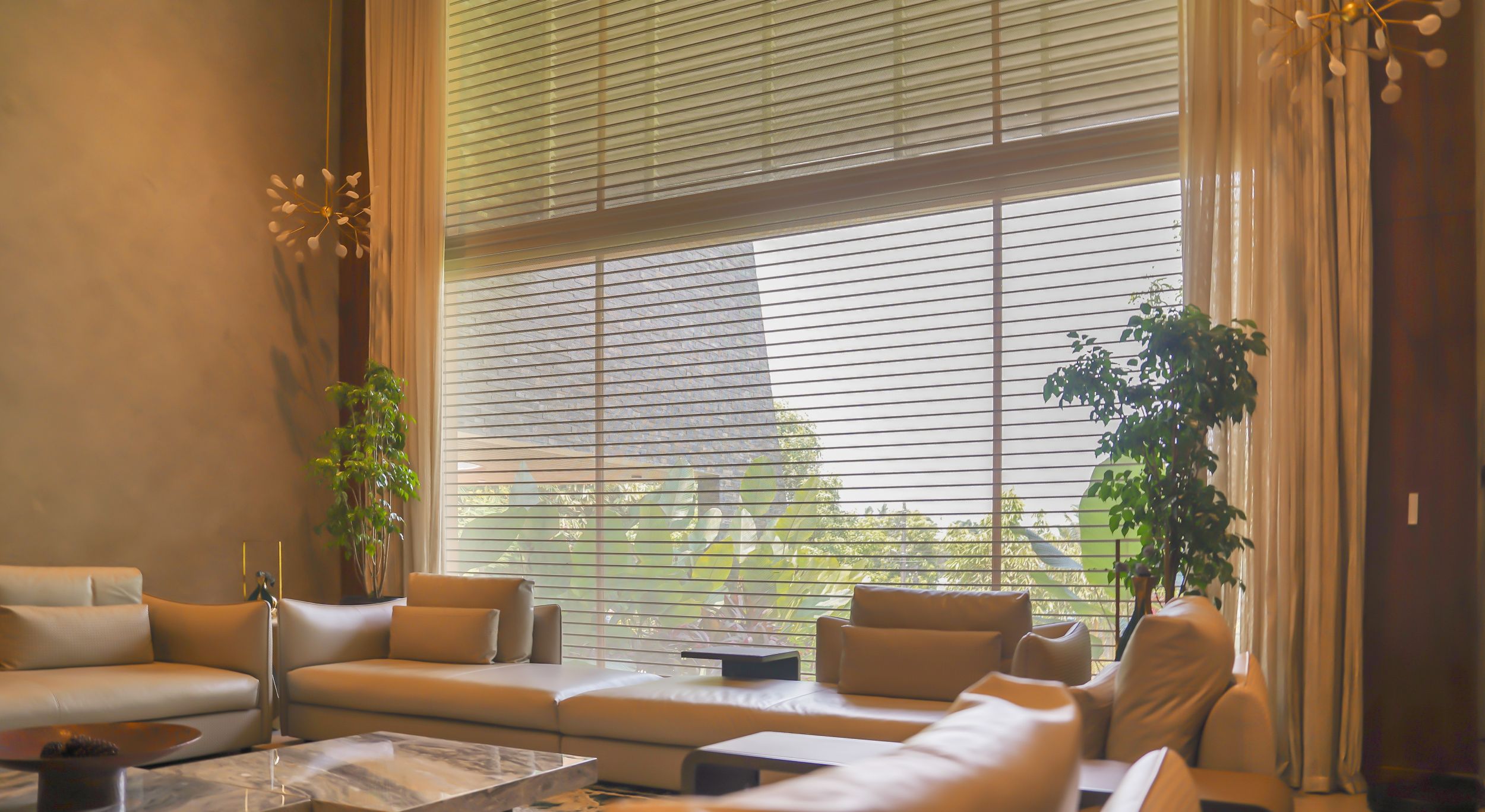 Modern home with Glide Master automatic rolling shutters open to nature